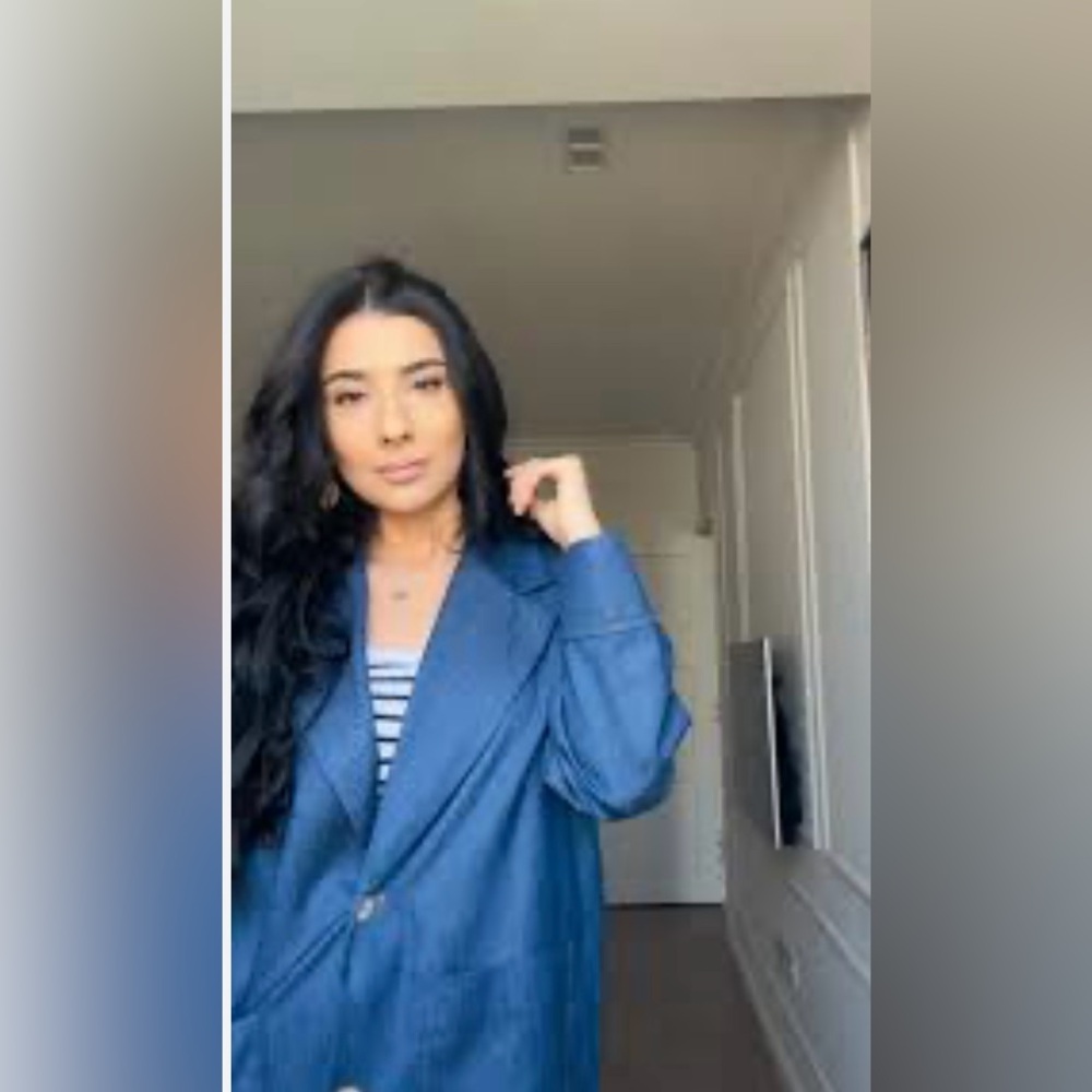 Zara Chic Blue Denim Effect Oversized Blazer - Picture 3 of 5